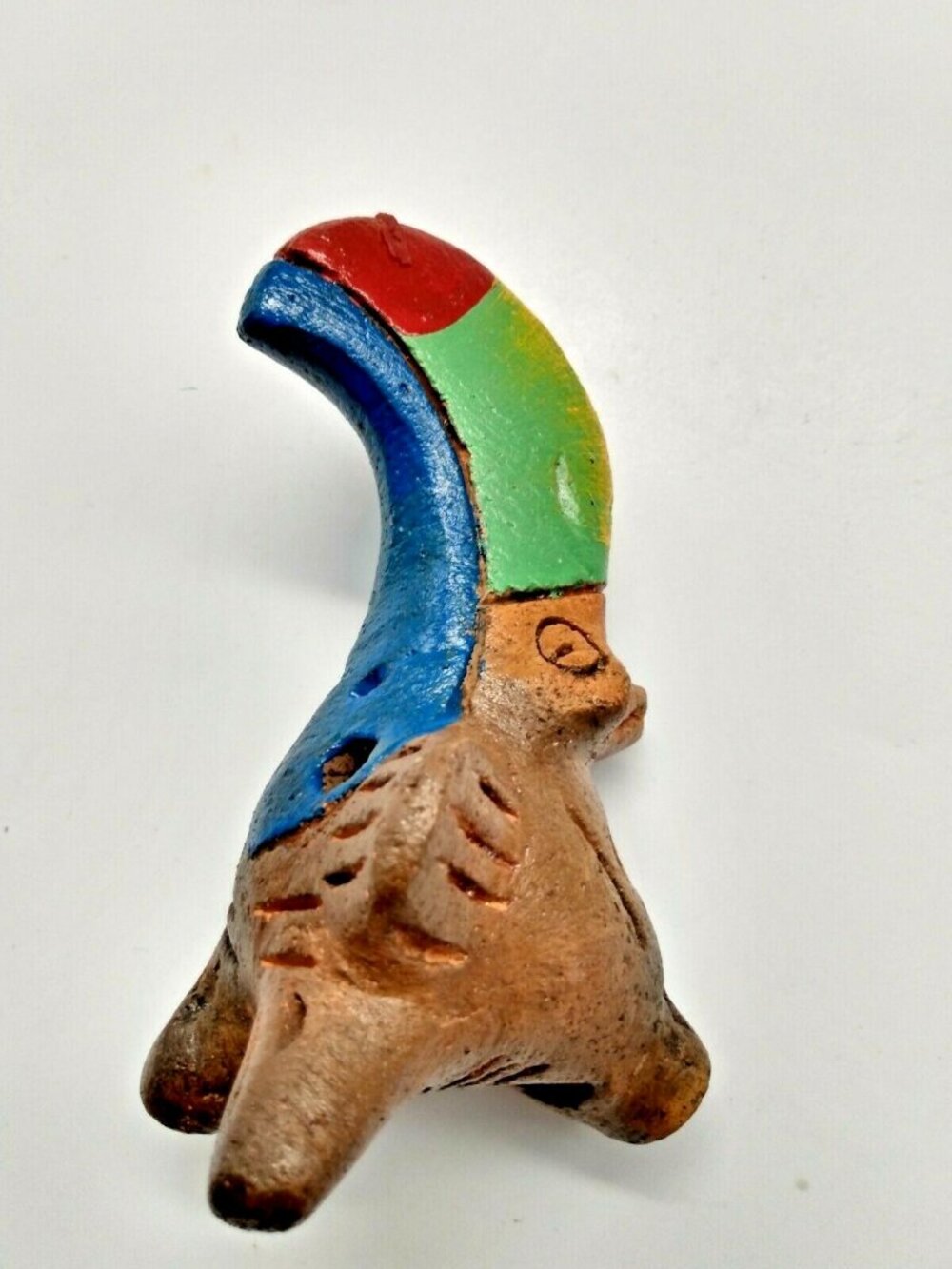 Vintage (Hand Made & Hand Painted) Mexican Clay Pottery Three Headed Toucon Bird